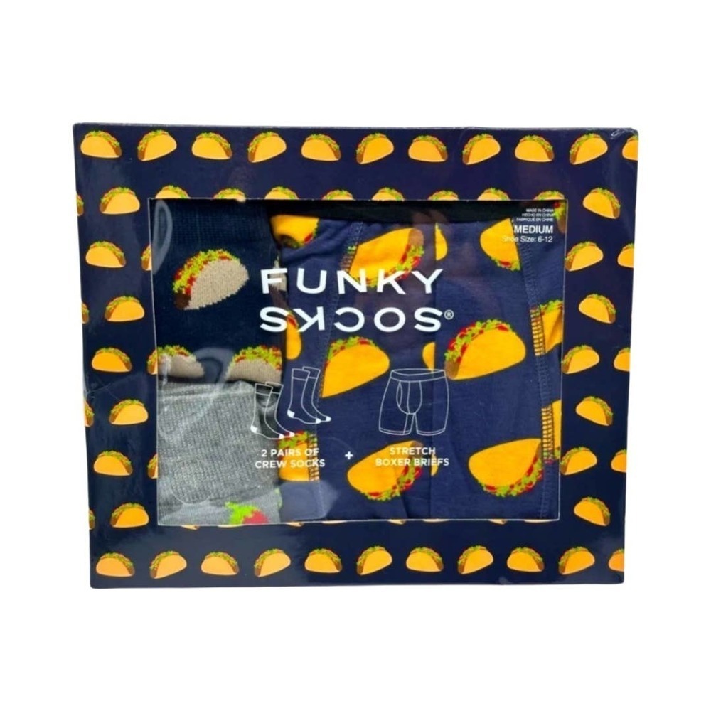Funky Socks Taco socks 2 pair and Stretch Boxer Briefs size medium
